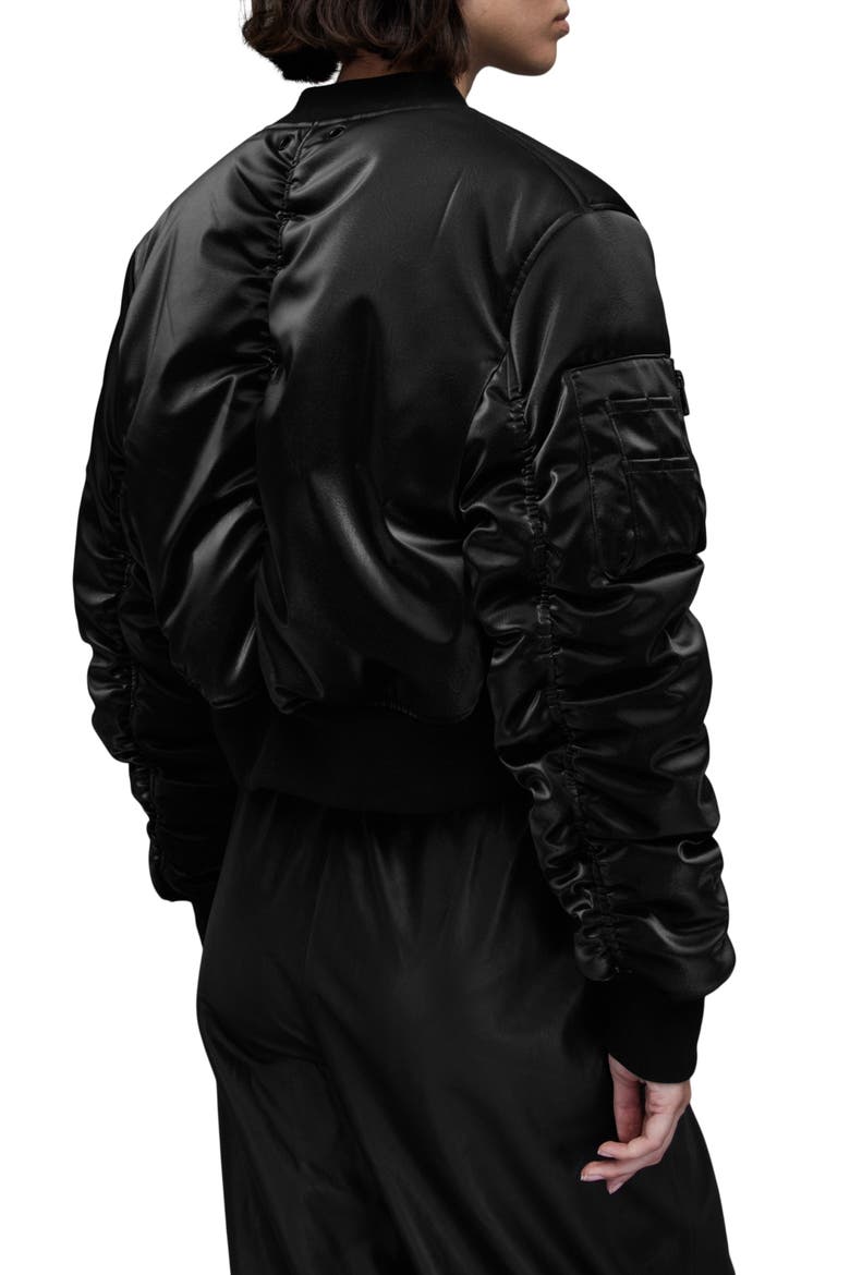 Callie Shine Crop Faux Leather Bomber Jacket, Alternate, color, BLACK