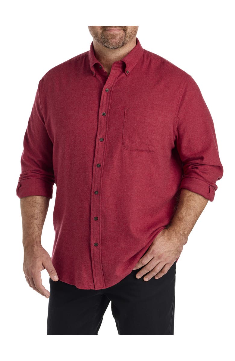 Harbor Bay by DXL Big & Tall Solid Flannel Sport Shirt, Main, color, Tibetan Red Hthr