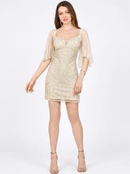 LARA New York Beaded Faux-Wrap V-Neck Bridal Gown