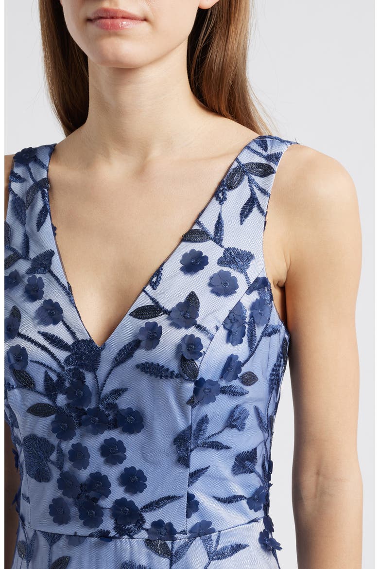 Embroidered Floral Illusion Lace A-Line Gown, Alternate, color, NAVY BLUE