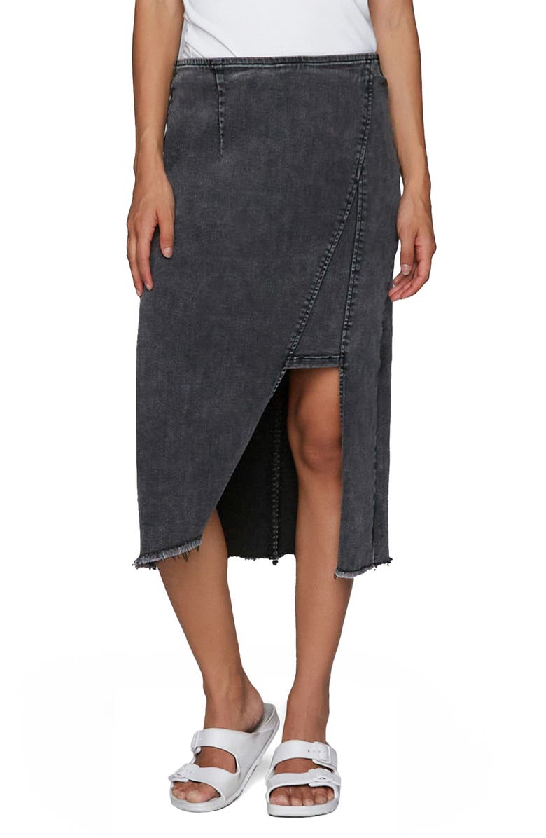 Wash Lab Denim Asymmetric Denim Midi Skirt, Main, color, Soft Black