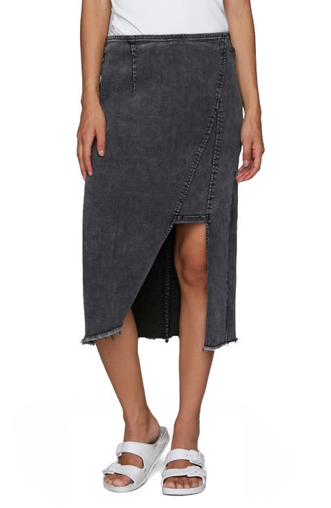Asymmetric Denim Midi Skirt