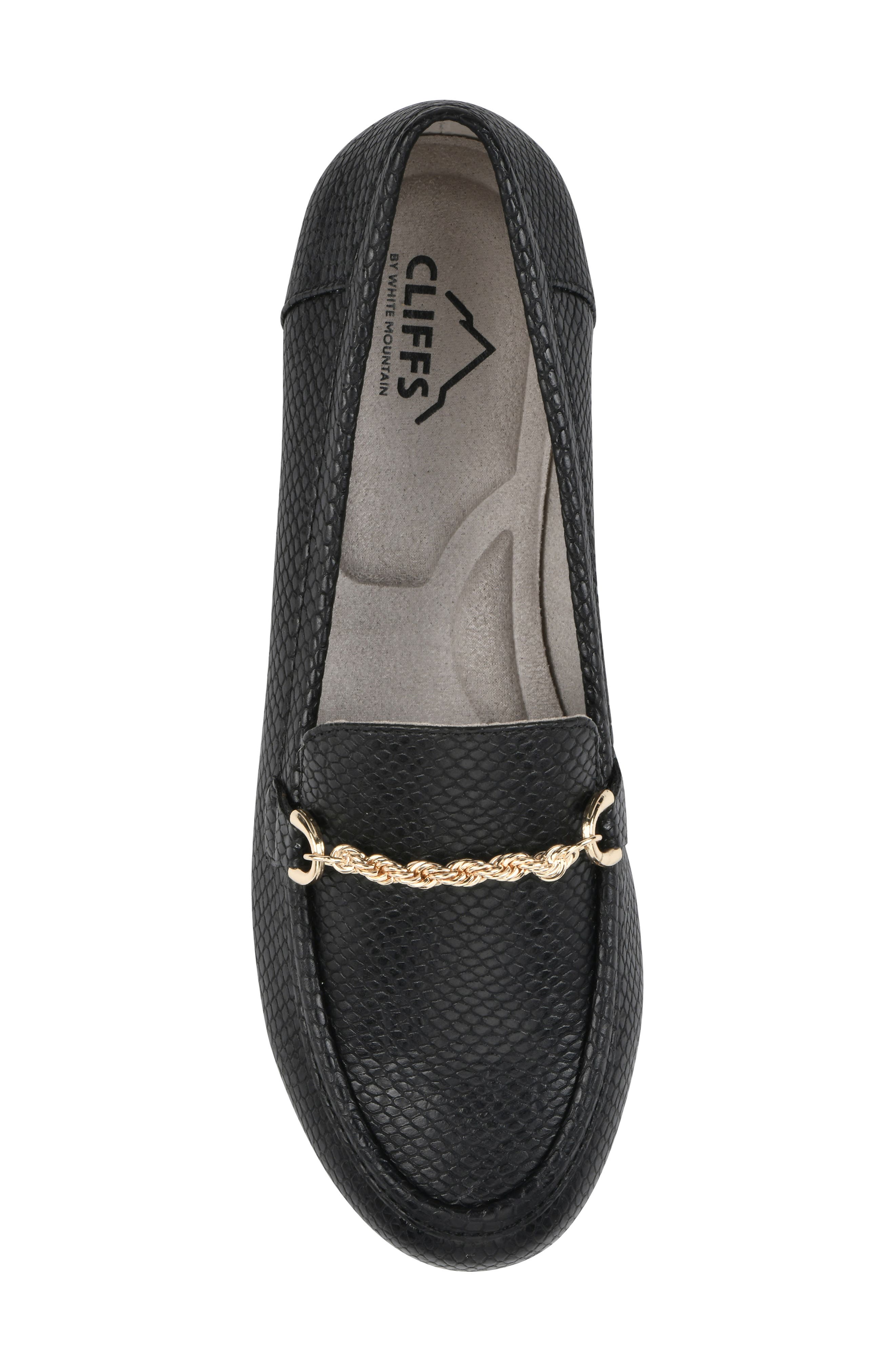 CLIFFS BY WHITE MOUNTAIN Genius Chain Bit Embossed Loafer, Alternate, color, Black Snake Print