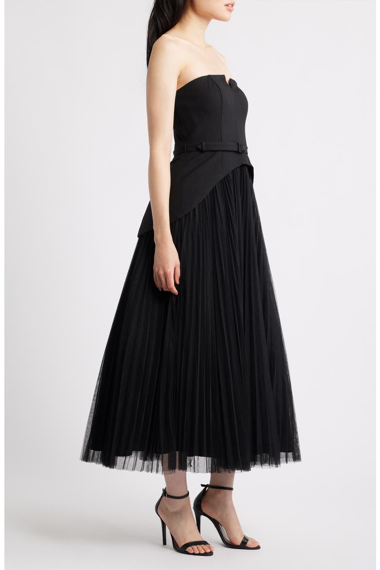 Lilibet Strapless Mixed Media Gown, Alternate, color, BLACK