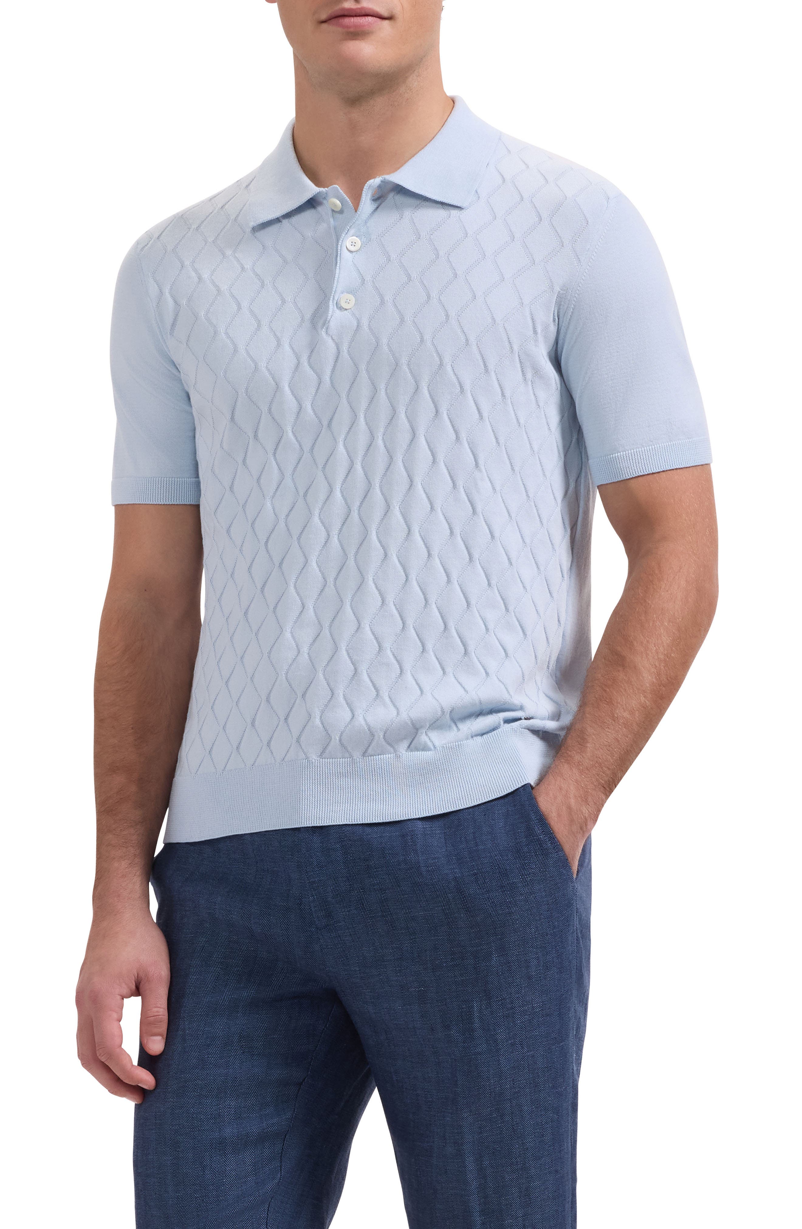Wave Stitch Cotton Knit Polo - image 5