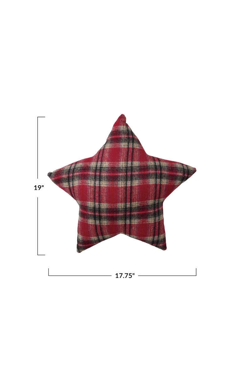 Plaid Patchwork Star Pillow in Polyester, Alternate, color, Multicolor