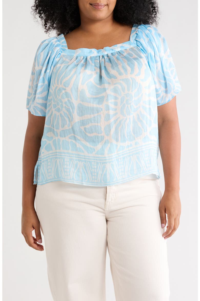 Floral Short Sleeve Tiered Top, Main, color, COOL WATERS