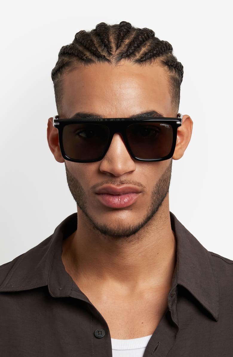 Carrera Eyewear 56mm Rectangular Flat Top Sunglasses, Alternate, color, Black Ruthenium/ Grey Polar