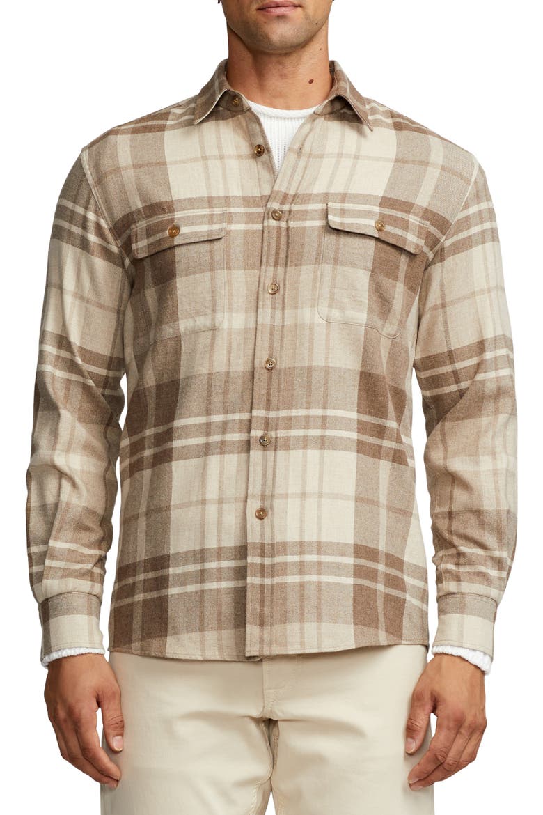 Cooper Plaid Wool, Silk & Cashmere Button-Up Shirt, Main, color, TRUFFLE/ TAUPE