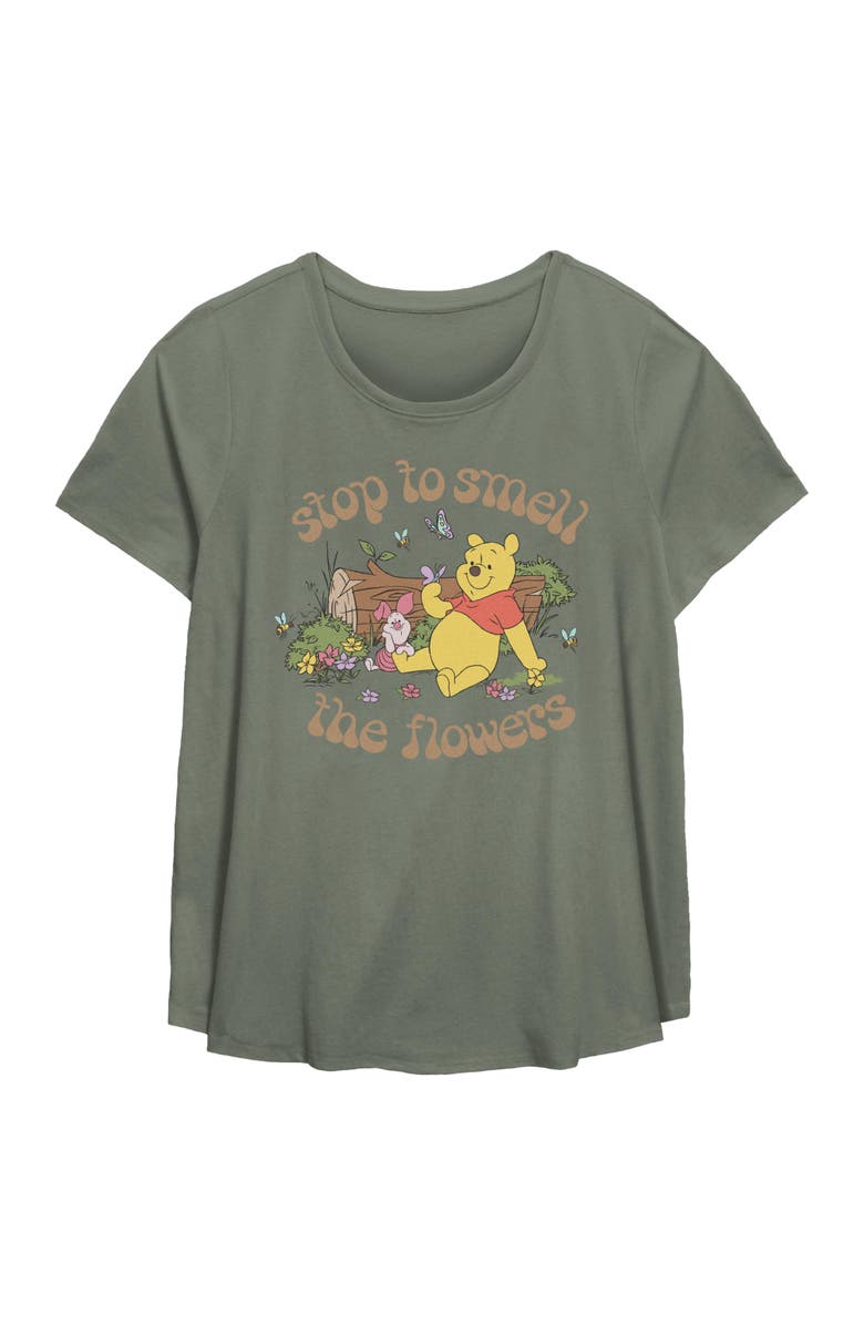 Winnie the Pooh Women's Winnie the Pooh Stop to Smell the Flowers  Graphic T-Shirt, Main, color, Sage Green