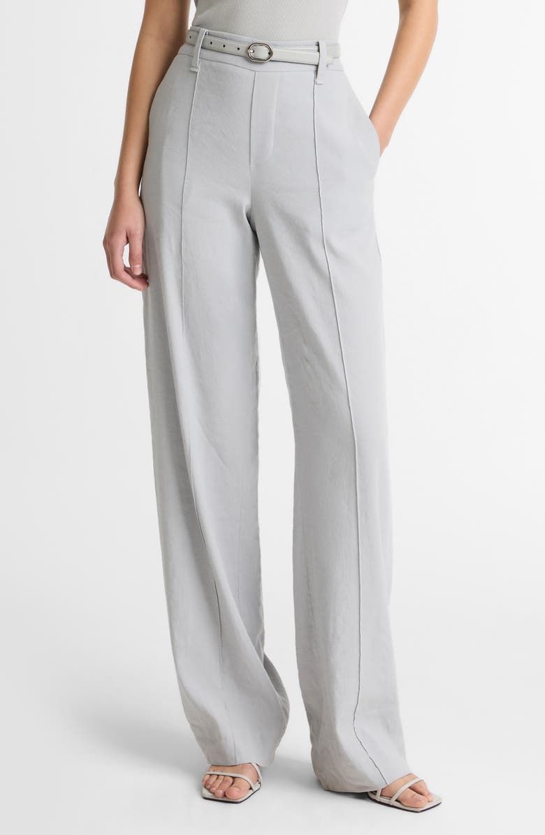 Vince High Waist Pull-On Stretch Linen Blend Pants, Main, color, Bay Mist