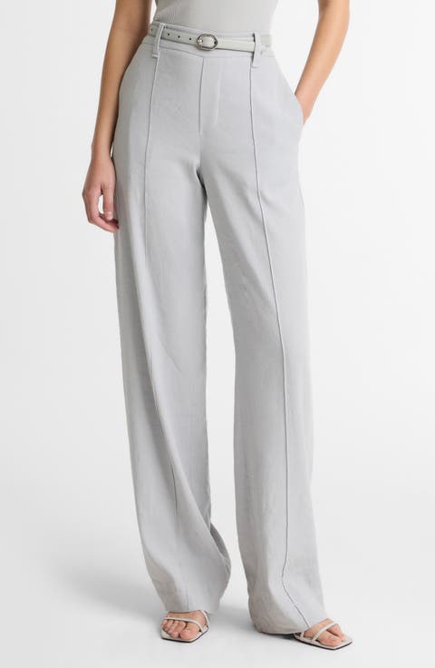 High Waist Pull-On Stretch Linen Blend Pants