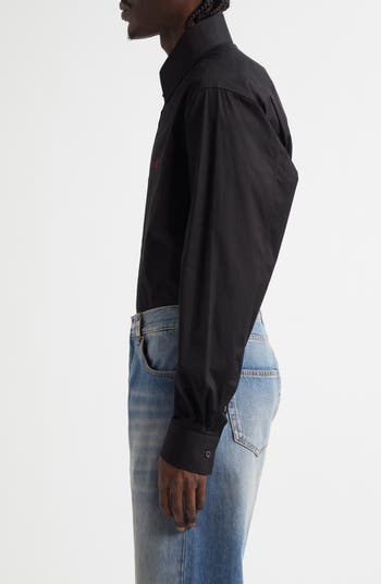Embroidered Skull Button-Up Shirt