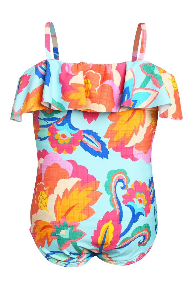 Kids' Breezy Ruffle Off the Shoulder One-Piece Swimsuit, Alternate, color, MULTI