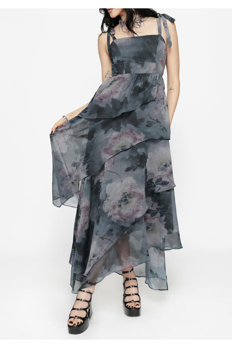 Ophelie Chiffon Tiered Maxi Dress, Alternate, color, Grey
