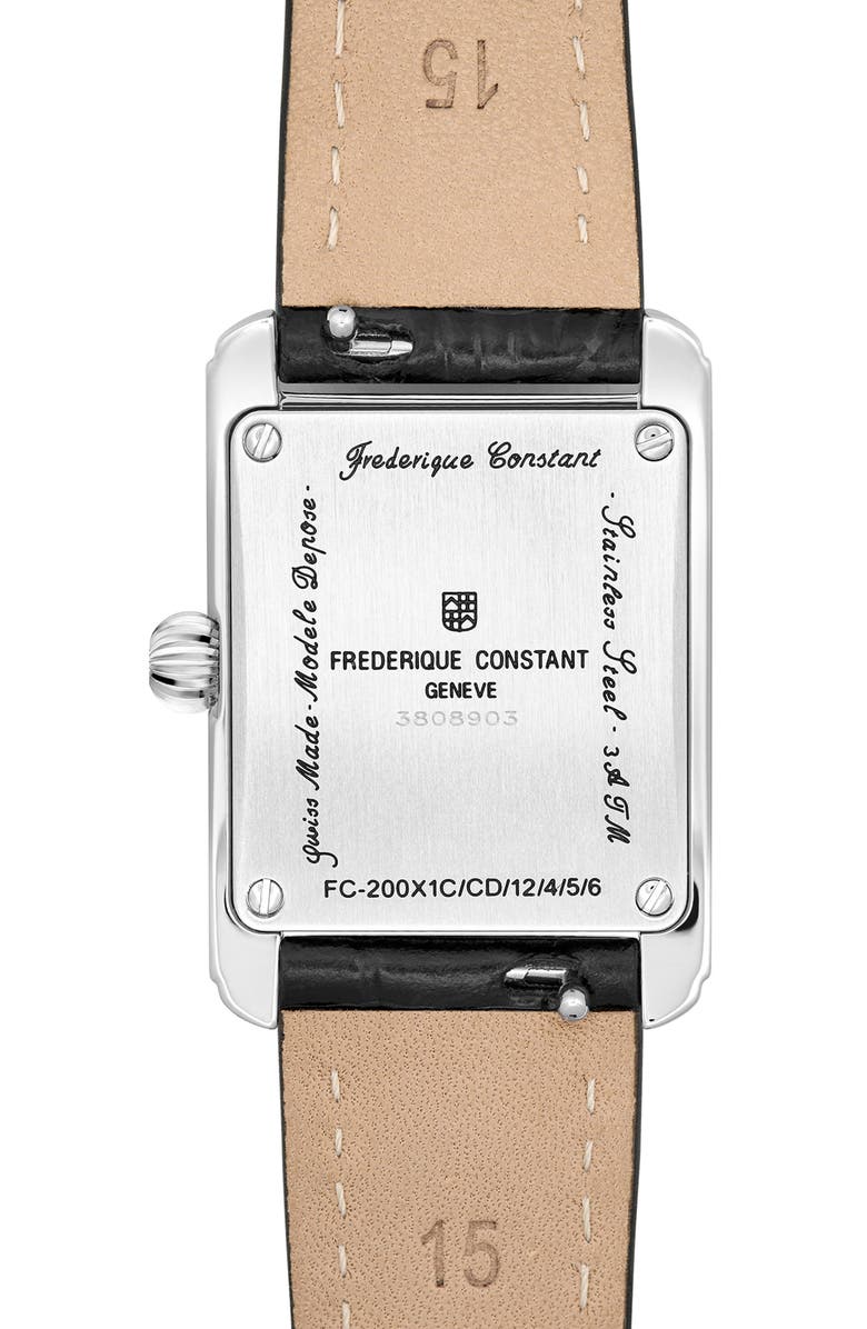 FREDERIQUE CONSTANT Carrée Diamond Dial Leather Strap Watch, 23mm x 21mm, Alternate, color,