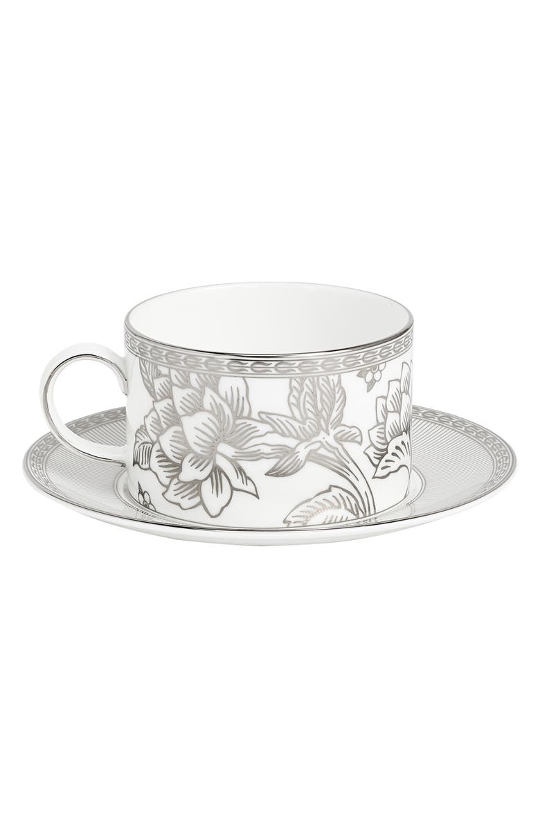 Wedgwood Silver Tonquin Bone China Teacup & Saucer Set, Alternate, color, Silver