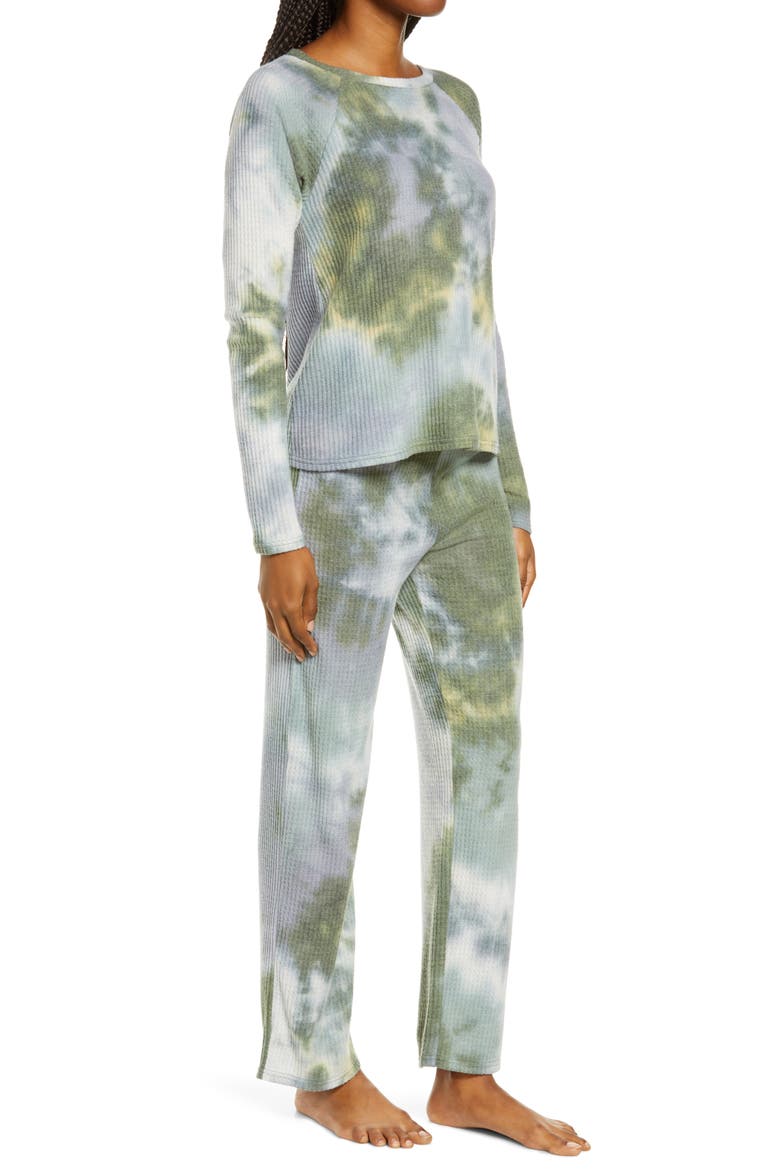 Saturday Morning Thermal Pajamas, Alternate, color, OLIVE BRANCH TIE DYE