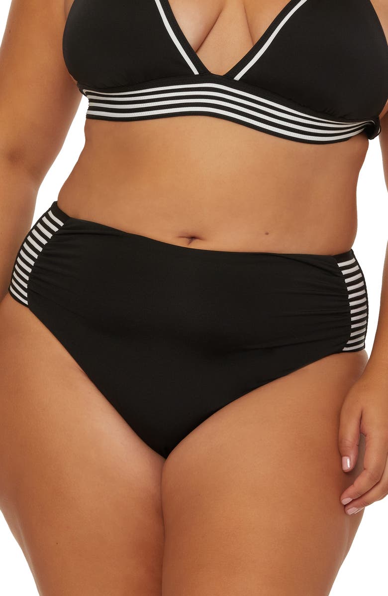 Trina Turk Monaco High Waist Swim Bottoms, Alternate, color, Black/ White