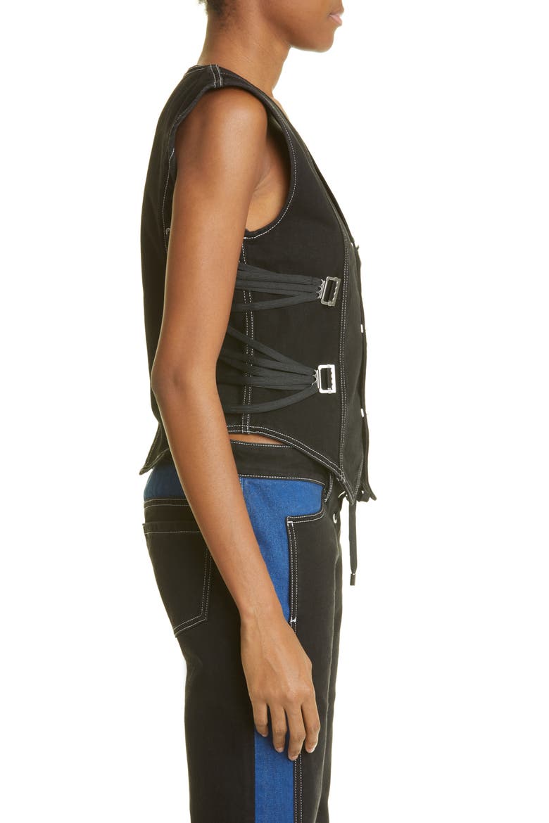 Fan Laced Organic Cotton Denim Vest, Alternate, color, BLACK