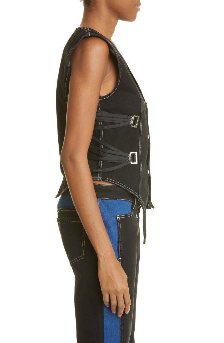 Dion Lee Fan Laced Organic Cotton Denim Vest, Alternate, color,