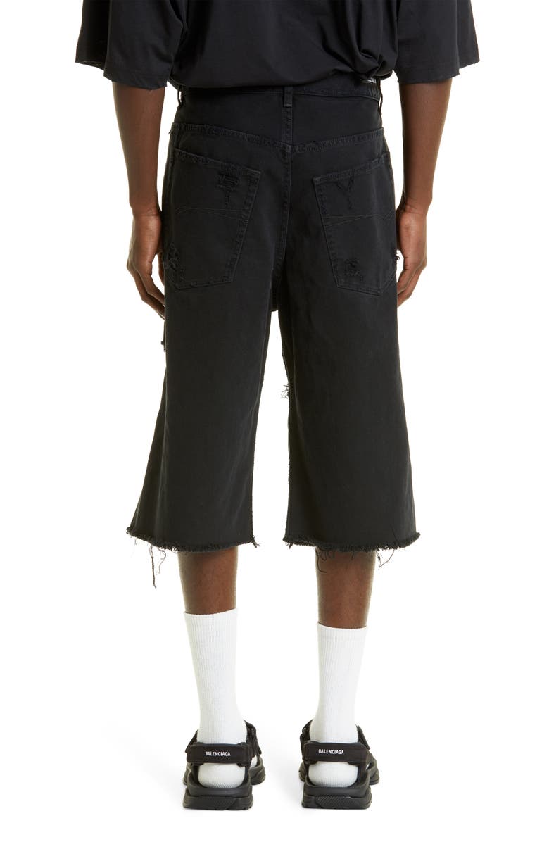 Balenciaga Baggy Destroyed Cutoff Denim Shorts, Alternate, color,