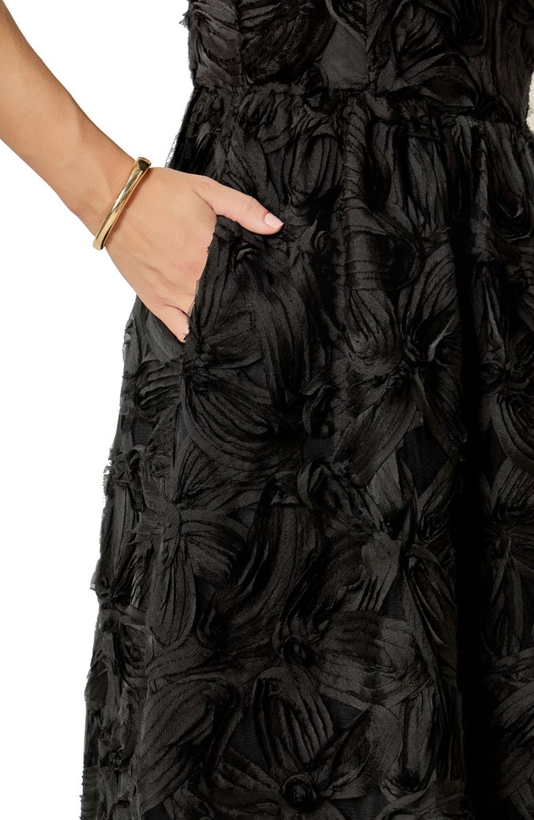 English Factory Floral Soutache Midi Dress, Alternate, color, Black