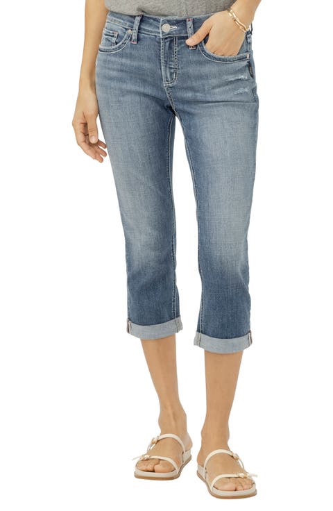 Elyse Curvy Distressed Mid Rise Capri Jeans