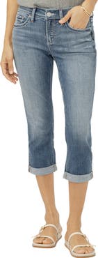 Silver Jeans Co. Elyse Curvy Distressed Mid Rise Capri Jeans