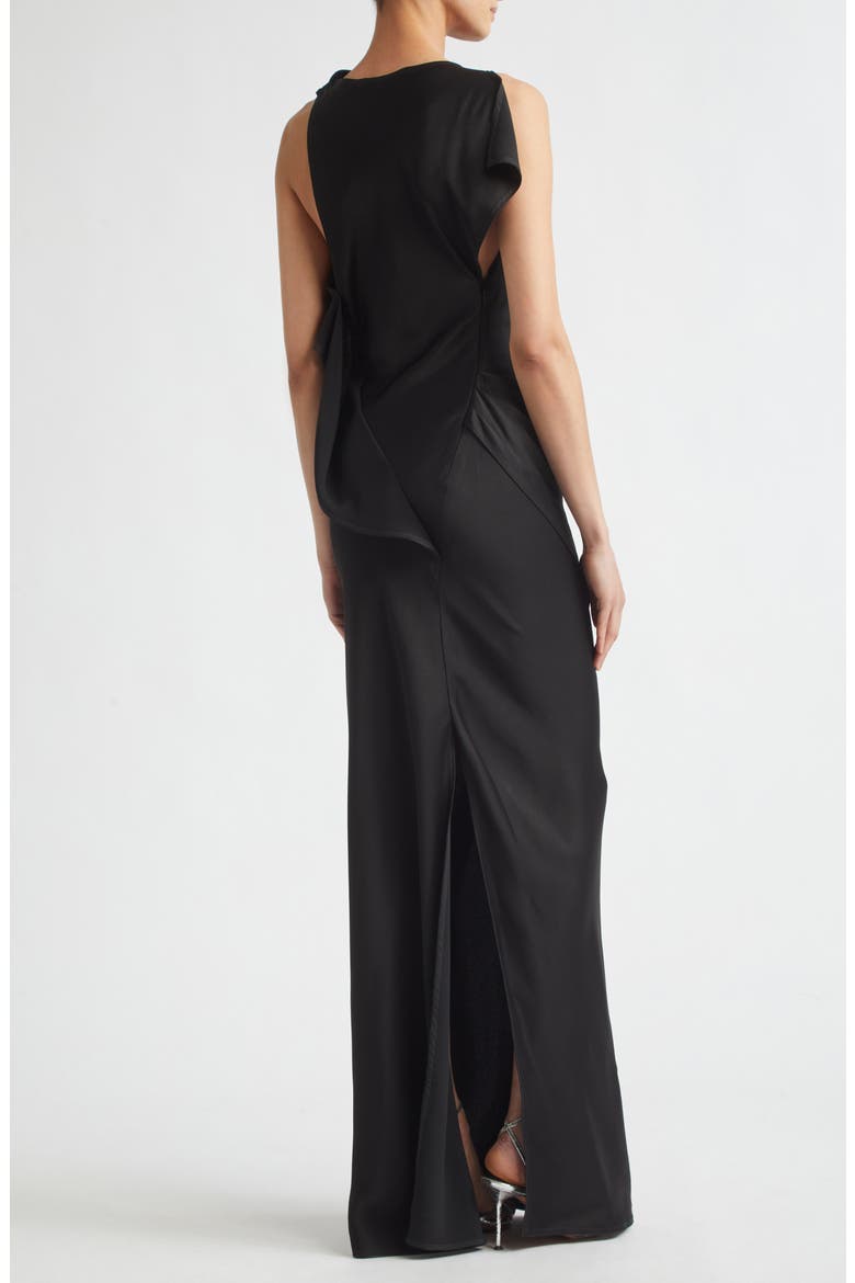 Kyra Sleeveless Draped Satin Gown, Alternate, color, BLACK