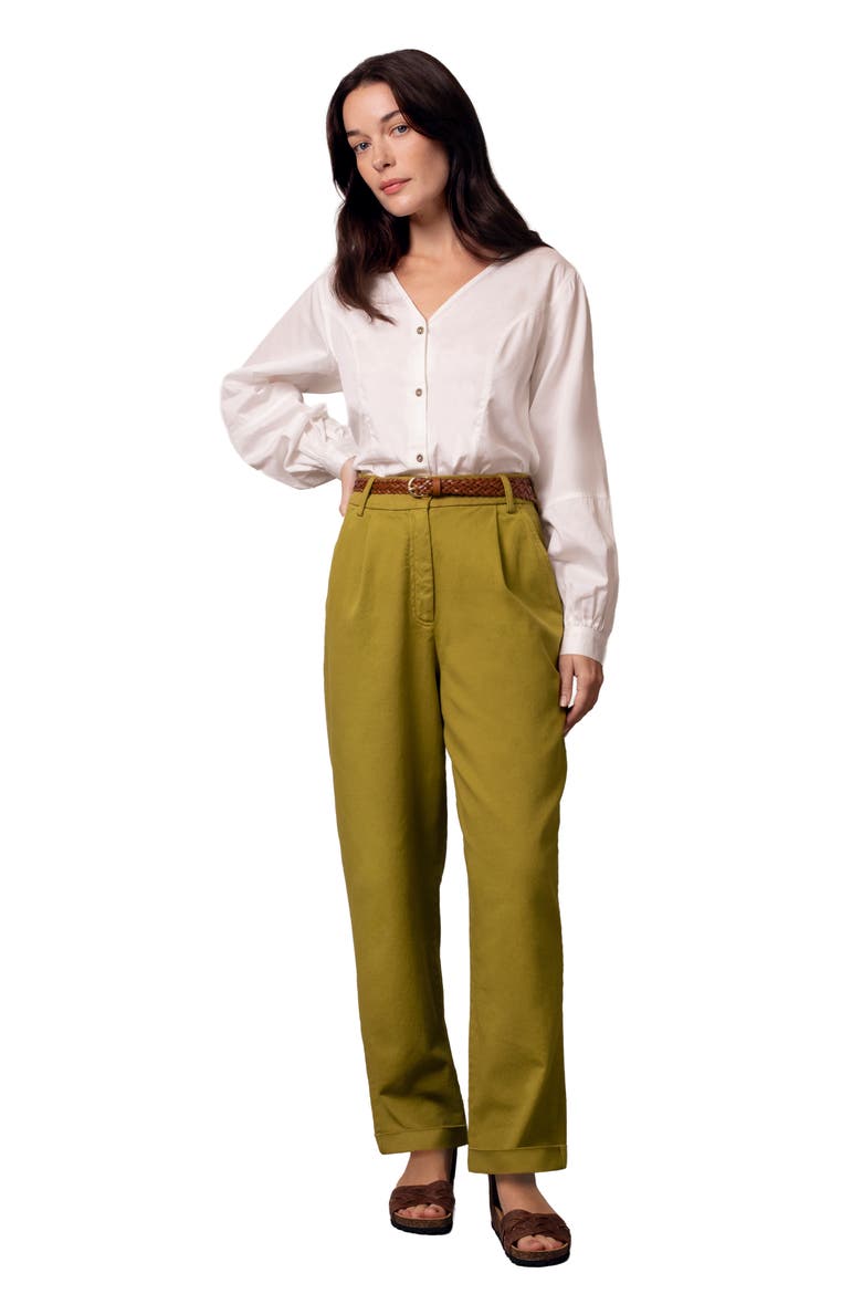 Tapered Pleat Front Pant, Alternate, color, Green Ochre