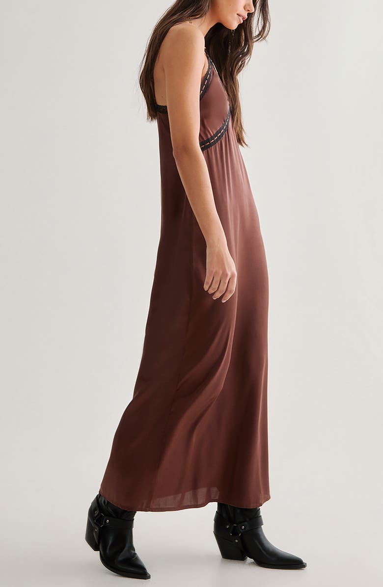 NASTY GAL Ribbon Lace Trim Satin Slipdress, Alternate, color, Chocolate