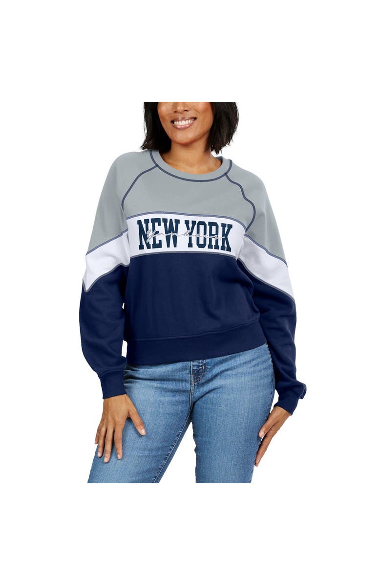 WEAR by Erin Andrews Women's WEAR by Erin Andrews Heather Gray/Navy New York Yankees Color Block Crew Neck Pullover Sweatshirt, Alternate, color, 