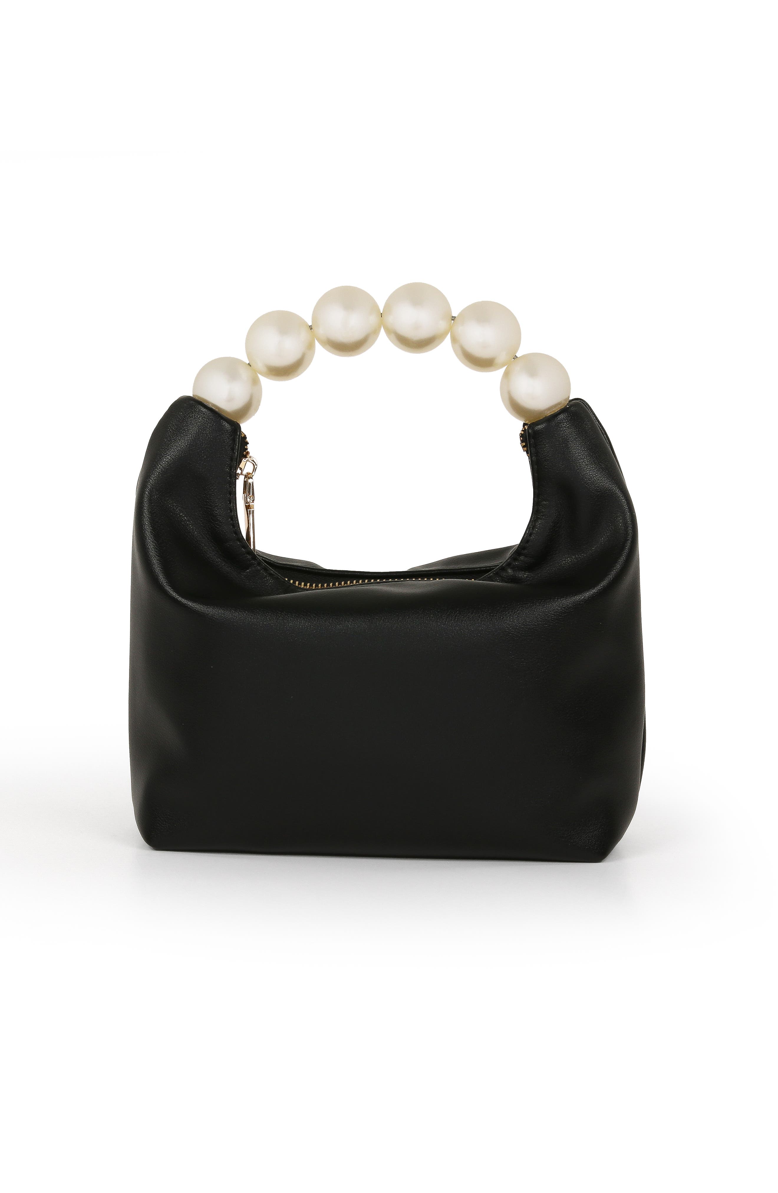 Jewel Badgley Mischka Calla Leather Zip Top w. Large Pearl Top Handle, Main, color, Black