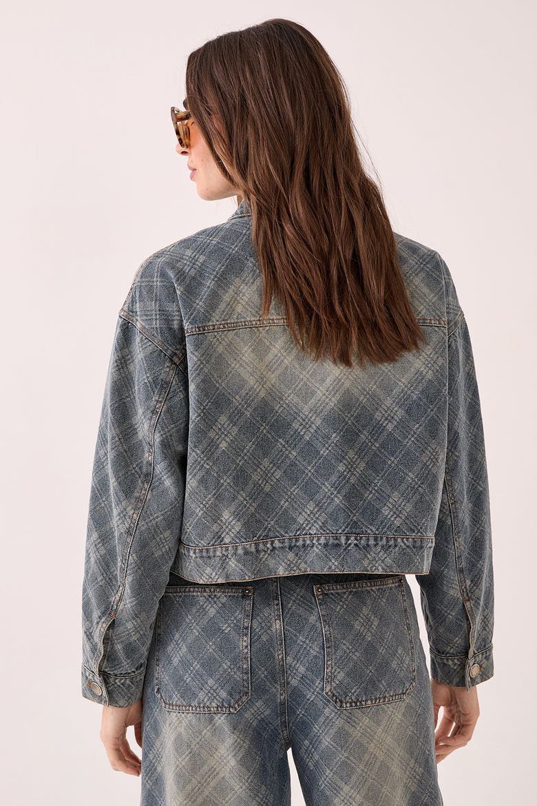 Check Denim Distressed Jacket, Alternate, color, Authentic Midwash