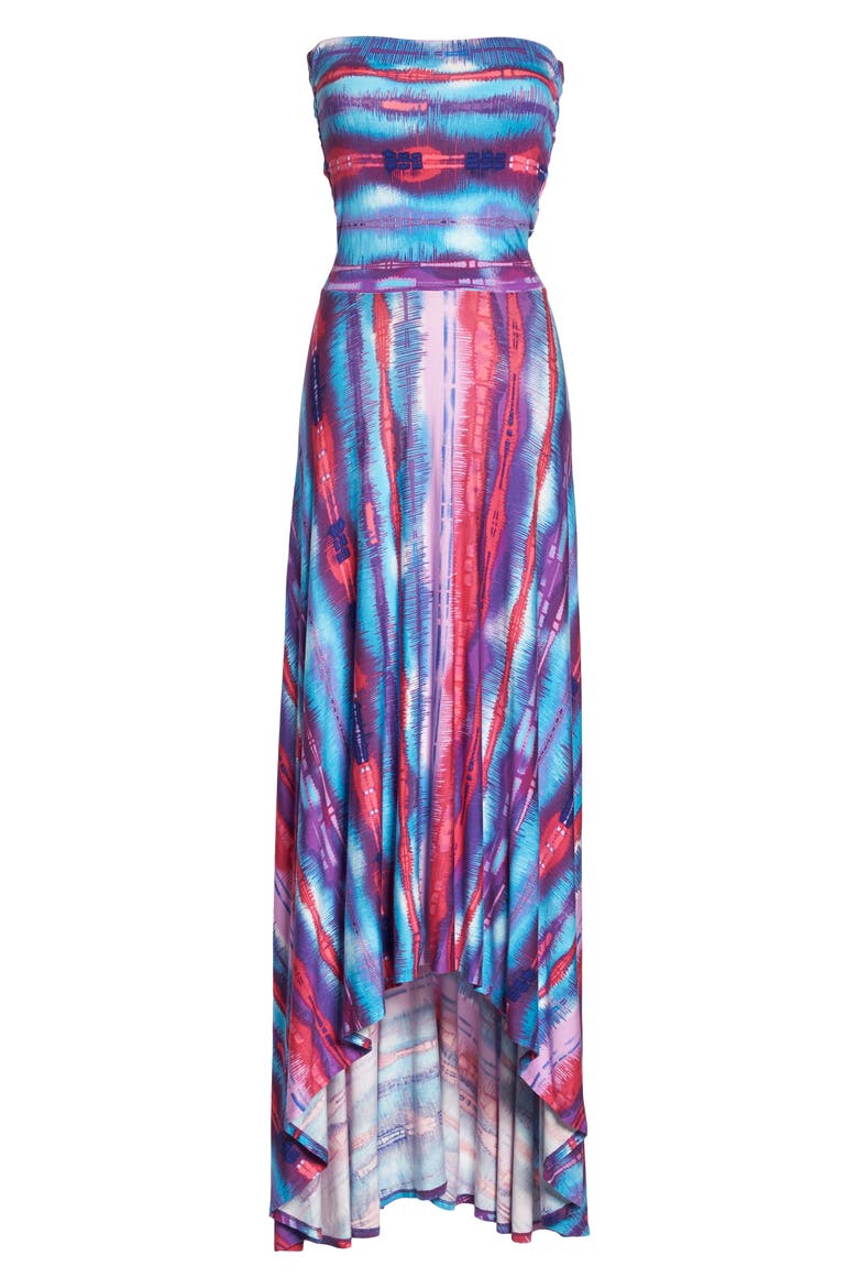 Strapless Neon Print Maxi Dress (Nordstrom Exclusive), Alternate, color, BLUE MULTI