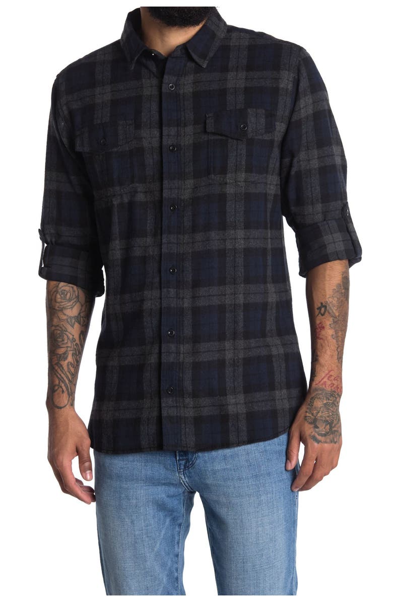 BURNSIDE Plaid Flannel Shirt, Main, color, Navy