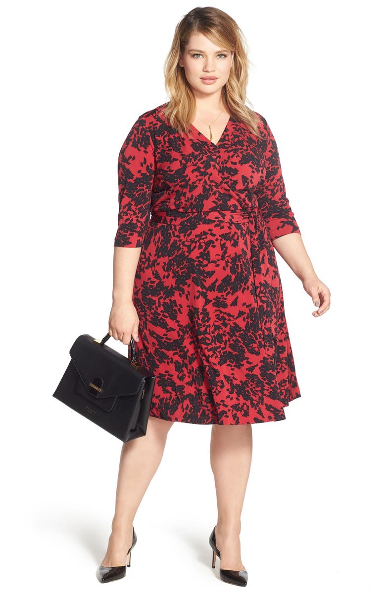 Vince Camuto 'Modern Confetti' Print Jersey Three-Quarter Sleeve Wrap Dress, Alternate, color,