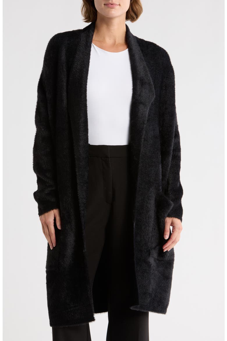 Mina Open Front Eyelash Cardigan, Main, color, BLACK