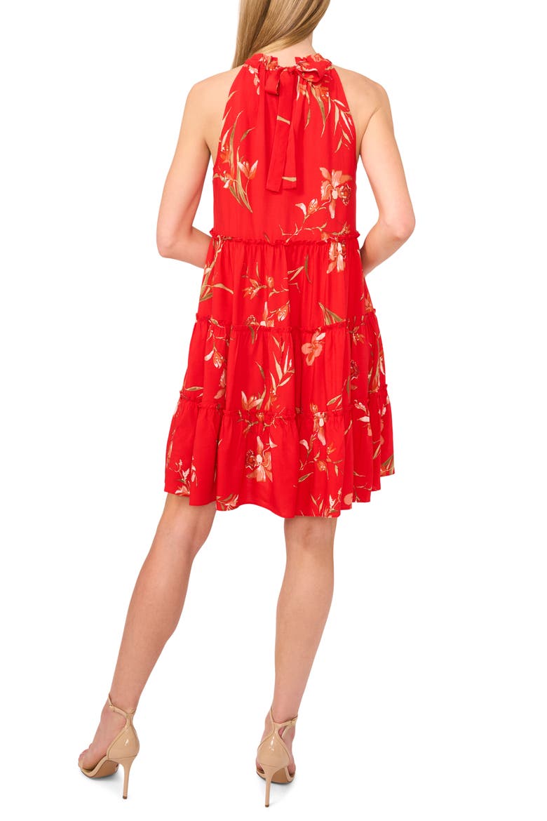 Tiered Halter Dress, Alternate, color, FIERY RED