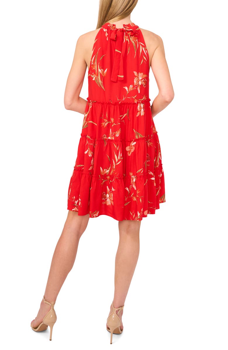 CeCe Tiered Halter Dress, Alternate, color, Fiery Red