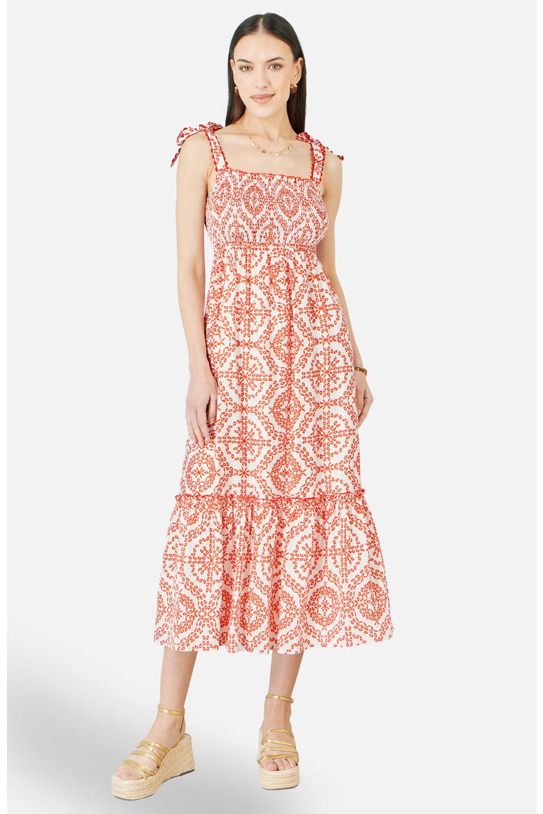 Ruched Tie Strap Midi Sun Dress, Main, color, Red