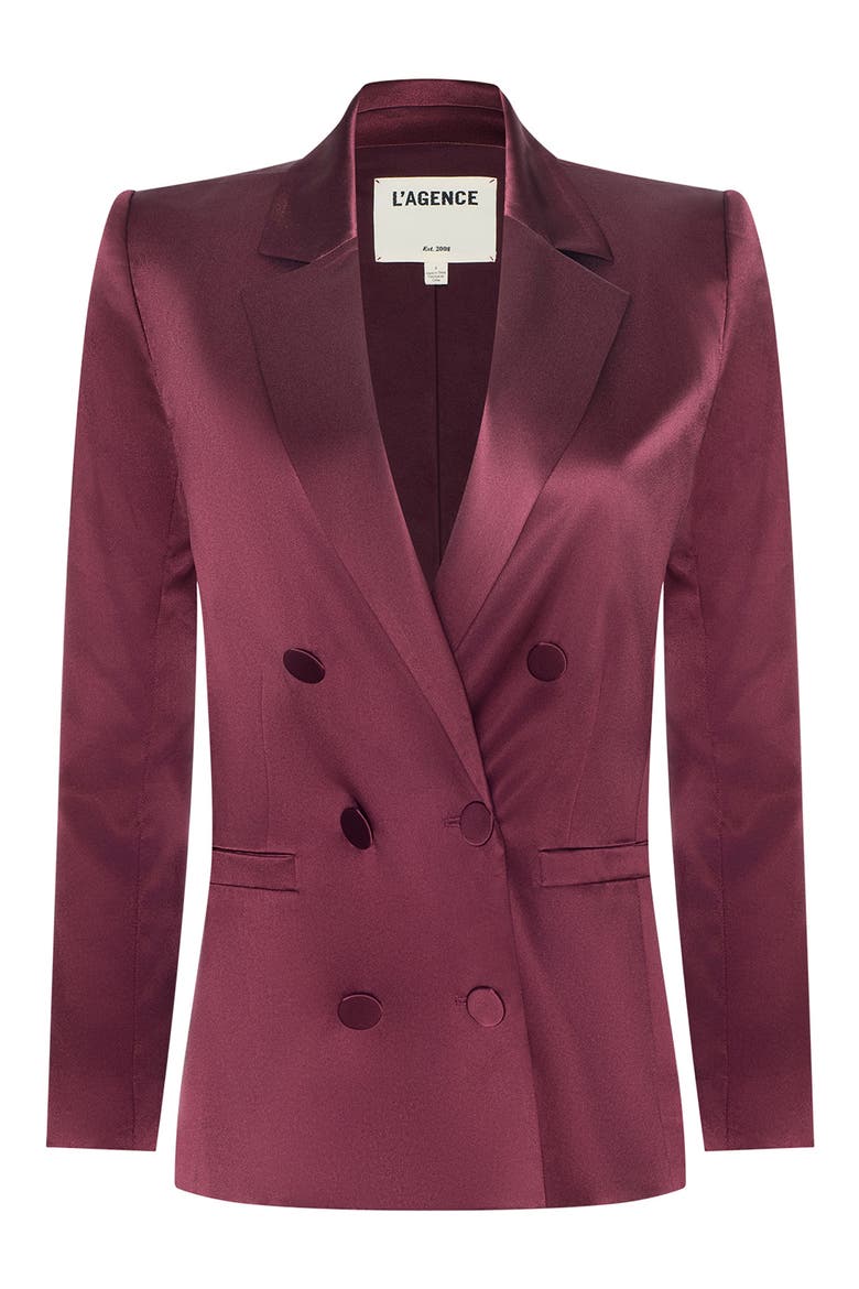Sena Silk Double Breasted Blazer, Alternate, color, MERLOT RED