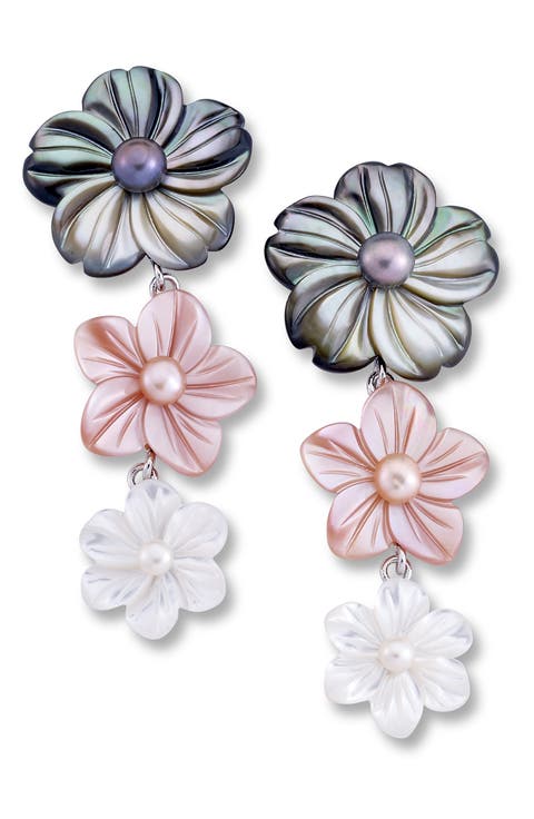 Graduated Mother of Pearl Flower Drop Earrings