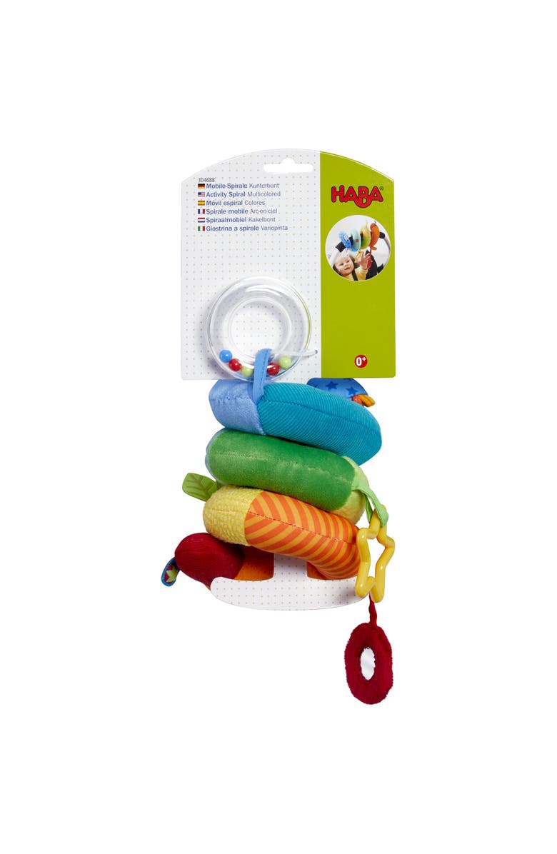 HABA Rainbow Activity Spiral Car Seat Toy and Stroller Toys for Baby 0-6 Months - Baby Travel Toy with Rattle Teething Element and Sensory Activities, Alternate, color, Multi