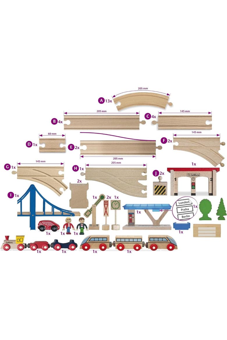 Eichhorn Large Wooden Train Set, Ages 3+, Alternate, color, Multicolored