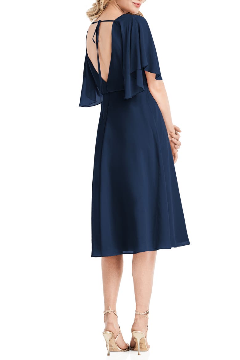 Flutter Sleeve Open Back Chiffon Cocktail Dress, Alternate, color, MIDNIGHT