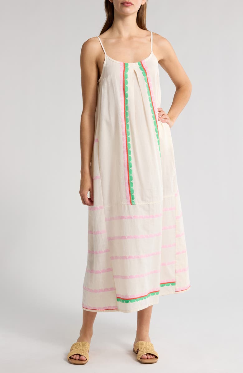 lemlem Nia Stripe Pleated Cotton Cover-Up Slipdress, Main, color, Kibebi Fragaria