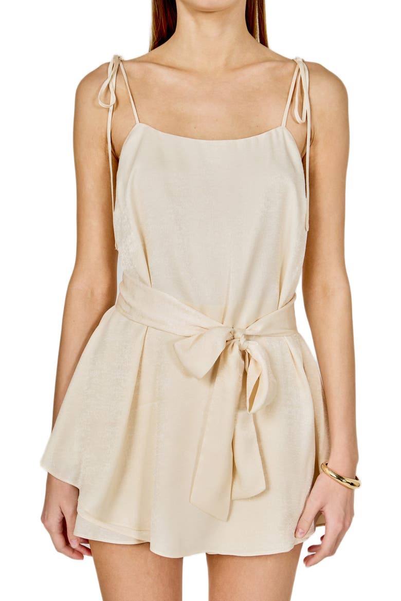 Tie Strap Belted Satin Romper, Alternate, color, IVORY