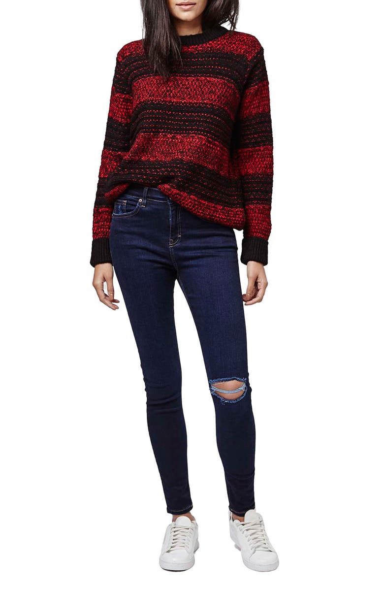 Topshop Moto 'Jamie' Ripped Skinny Jeans, Alternate, color, 